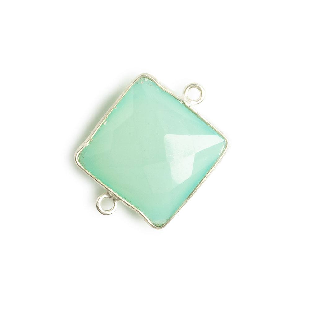 16x16mm Silver Bezel Sea Blue Chalcedony Square Connector 1 piece - Beadsofcambay.com