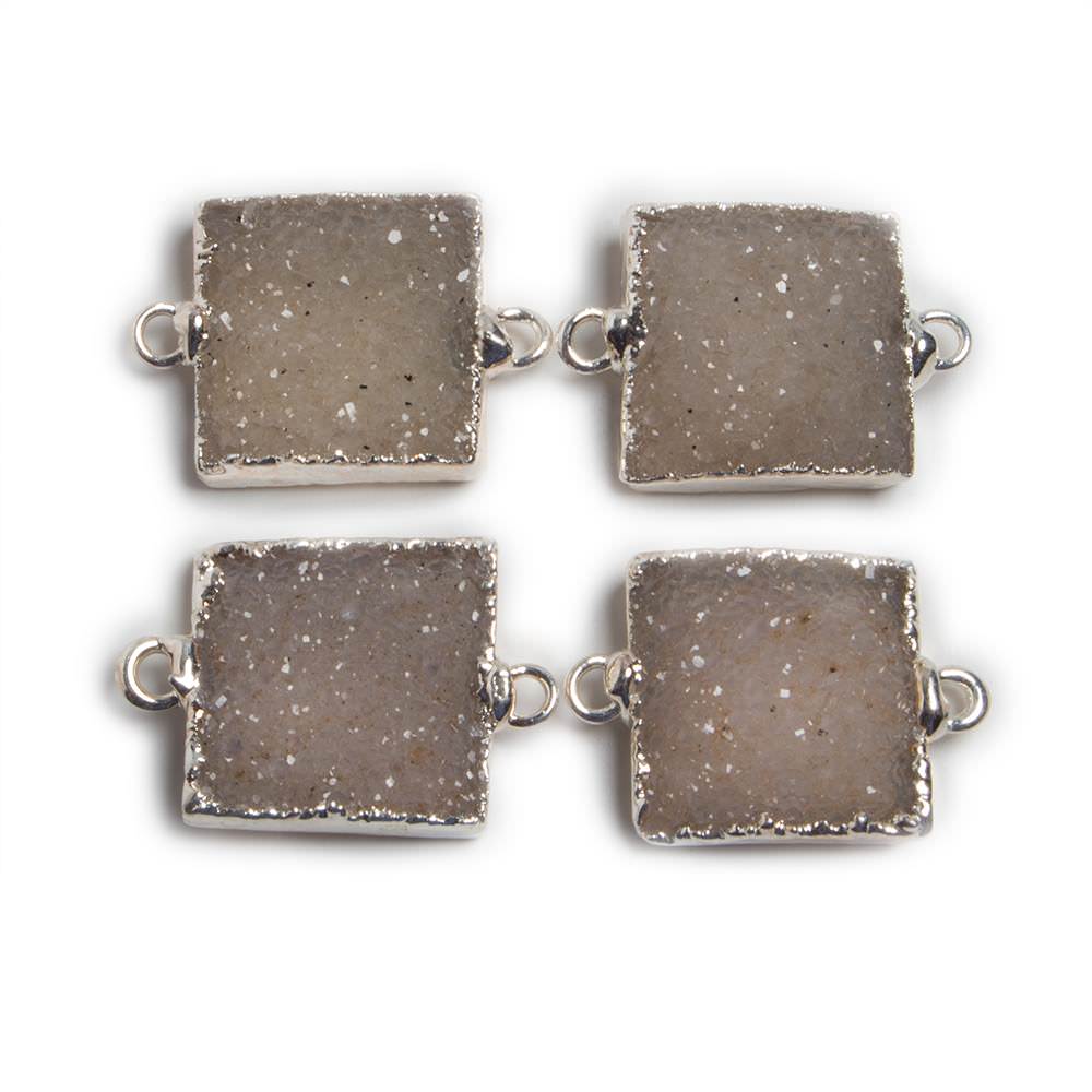 16x16mm Silver Leafed Square Drusy Focal Connector - Beadsofcambay.com