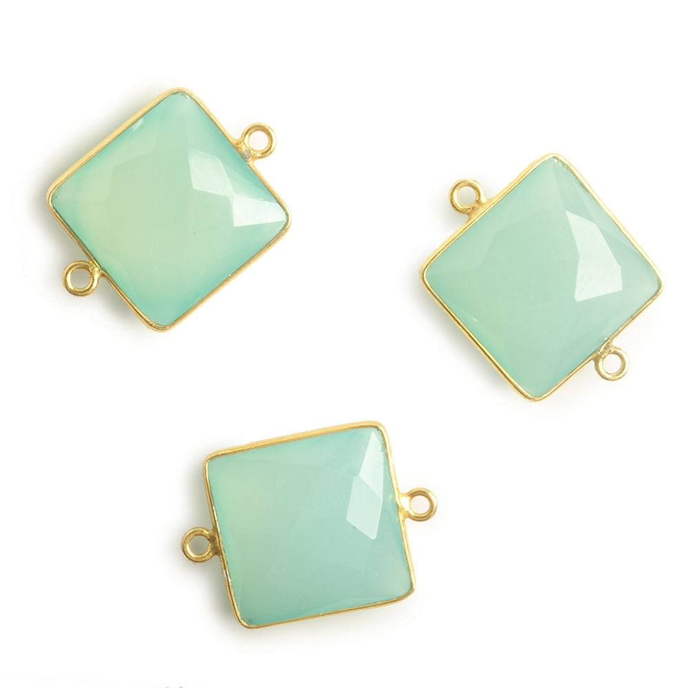 16x16mm Vermeil Bezel Sea Blue Chalcedony Square Connector 1 piece - Beadsofcambay.com