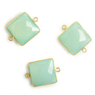 16x16mm Vermeil Bezel Sea Blue Chalcedony Square Connector 1 piece - Beadsofcambay.com