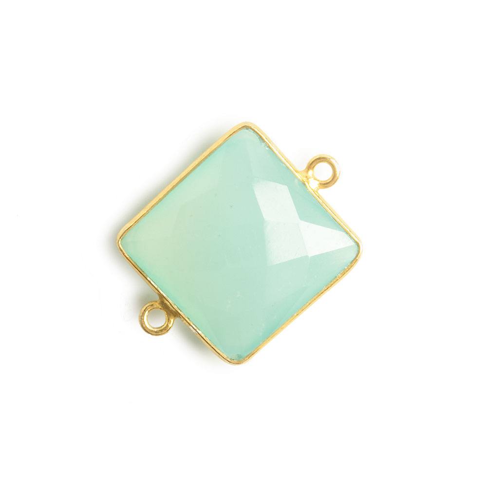 16x16mm Vermeil Bezel Sea Blue Chalcedony Square Connector 1 piece - Beadsofcambay.com