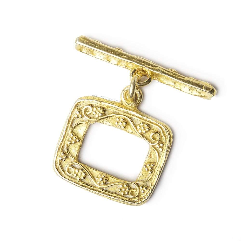 16x19mm Vermeil Rectangular Granulated Bead Floral Toggle 1 piece - Beadsofcambay.com