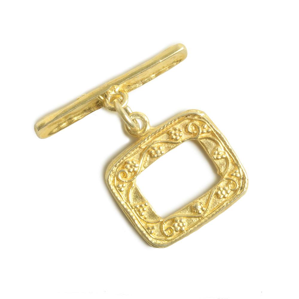 16x19mm Vermeil Rectangular Granulated Bead Floral Toggle 1 piece - Beadsofcambay.com