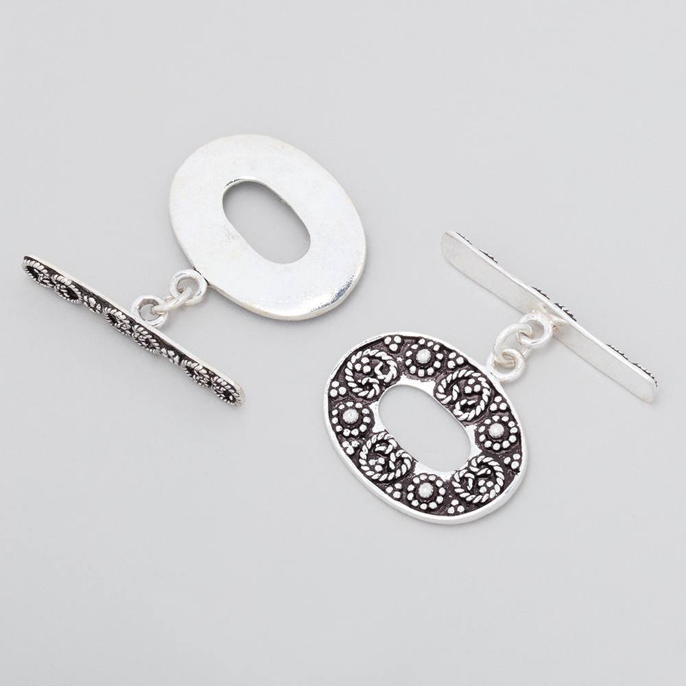 16x21.5mm Antiqued Sterling Silver Oval Toggle Twisted Rope Design 1 piece - Beadsofcambay.com