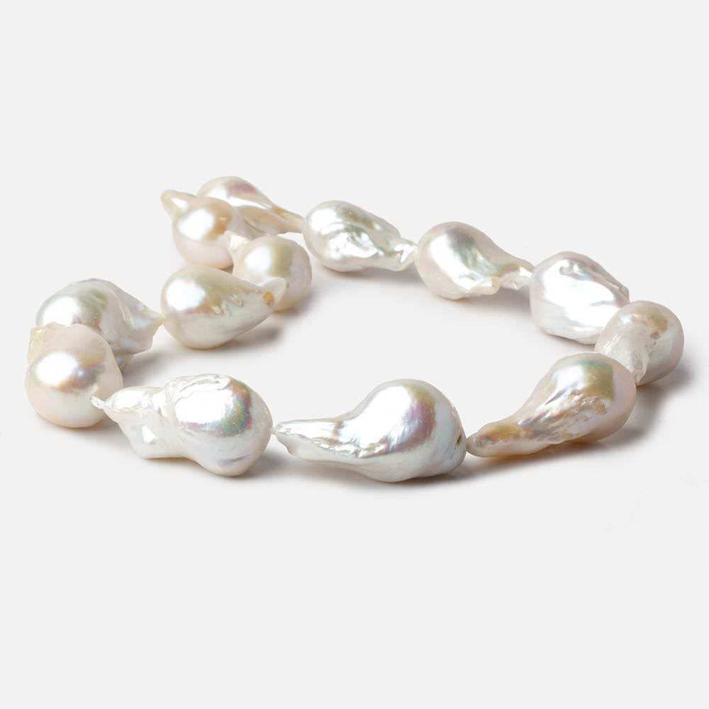 16x28-17x38mm Cream White Ultra Baroque Freshwater Pearls 16 inch 13 pieces AAA grade - Beadsofcambay.com