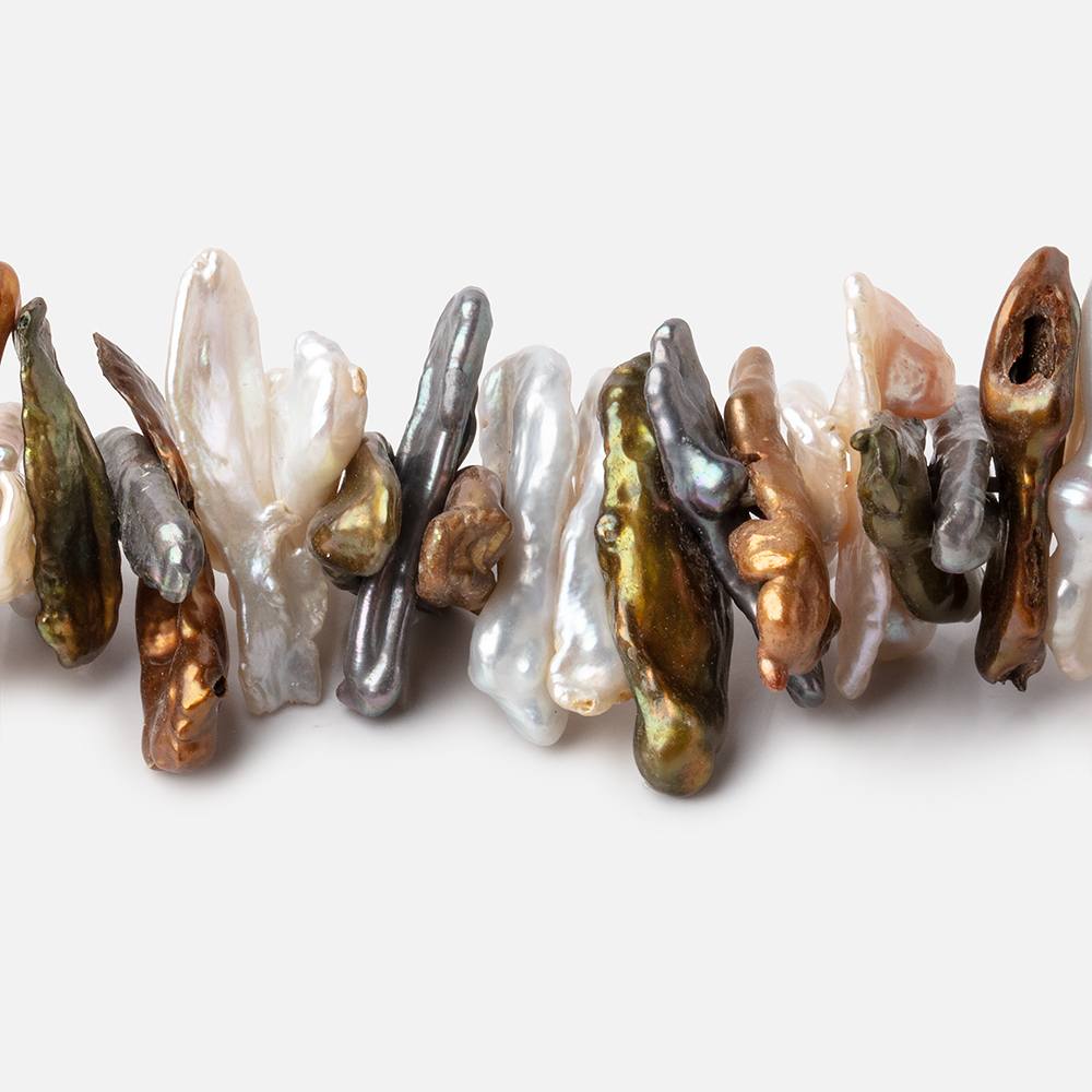 16x4-20x5mm Multi Color Biwa Freshwater Pearls 15 inch 136 beads - Beadsofcambay.com