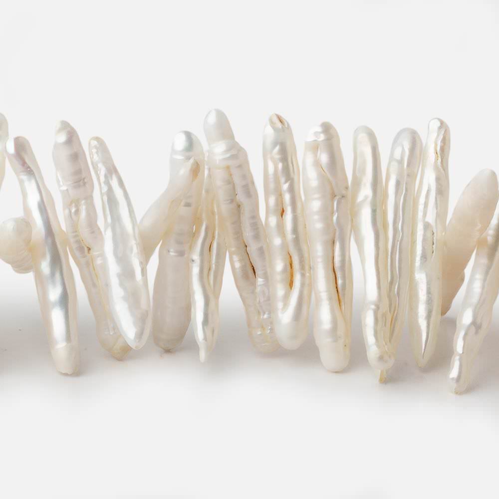 16x4-37x5mm White Side Drilled Biwa Freshwater Pearls 14.5 inch 100 pieces - Beadsofcambay.com