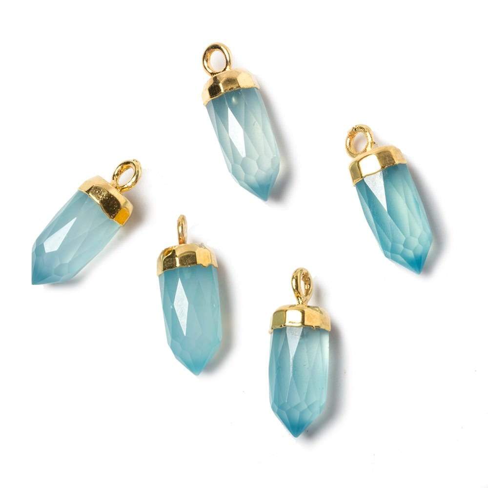 16x5mm Gold Leafed SeaBlue Chalcedony Spike Pendants 1 piece - Beadsofcambay.com