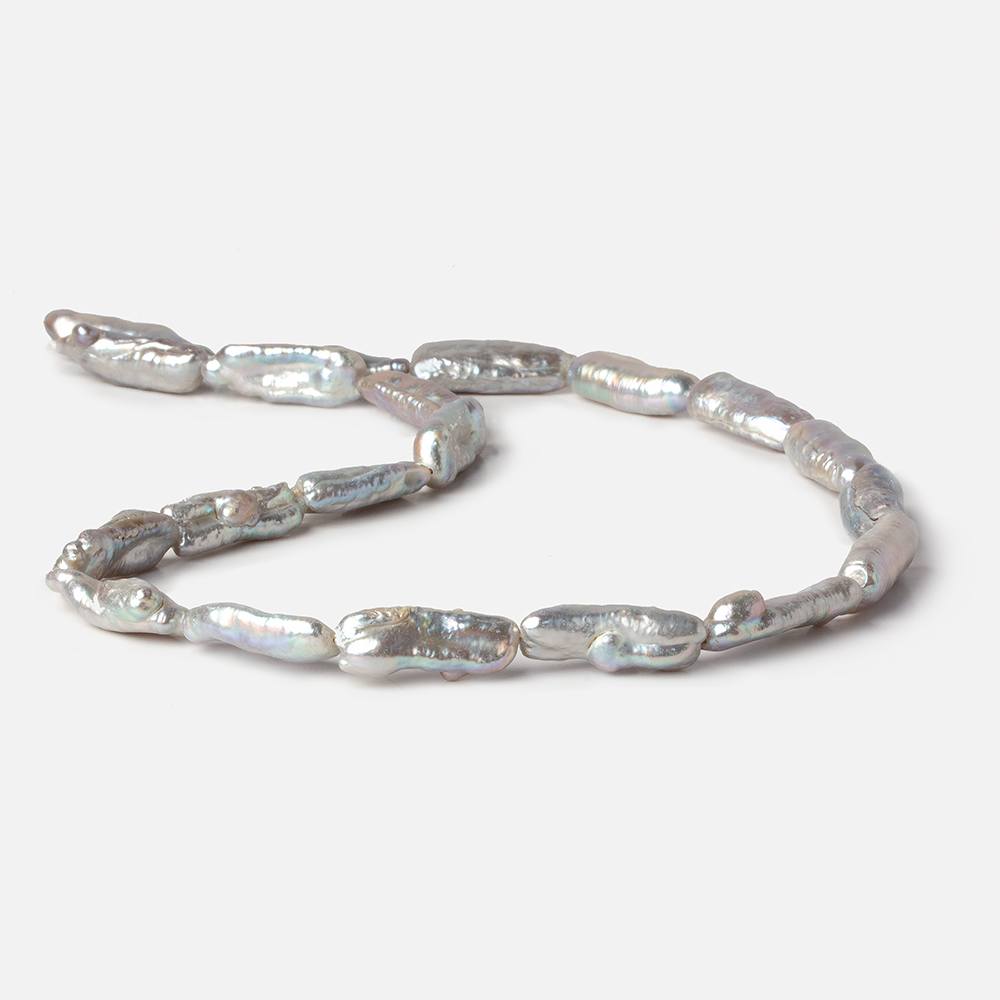 16x7-22x8mm Silver straight drilled Biwa Freshwater Pearls 16.5 inch 20 pieces - Beadsofcambay.com