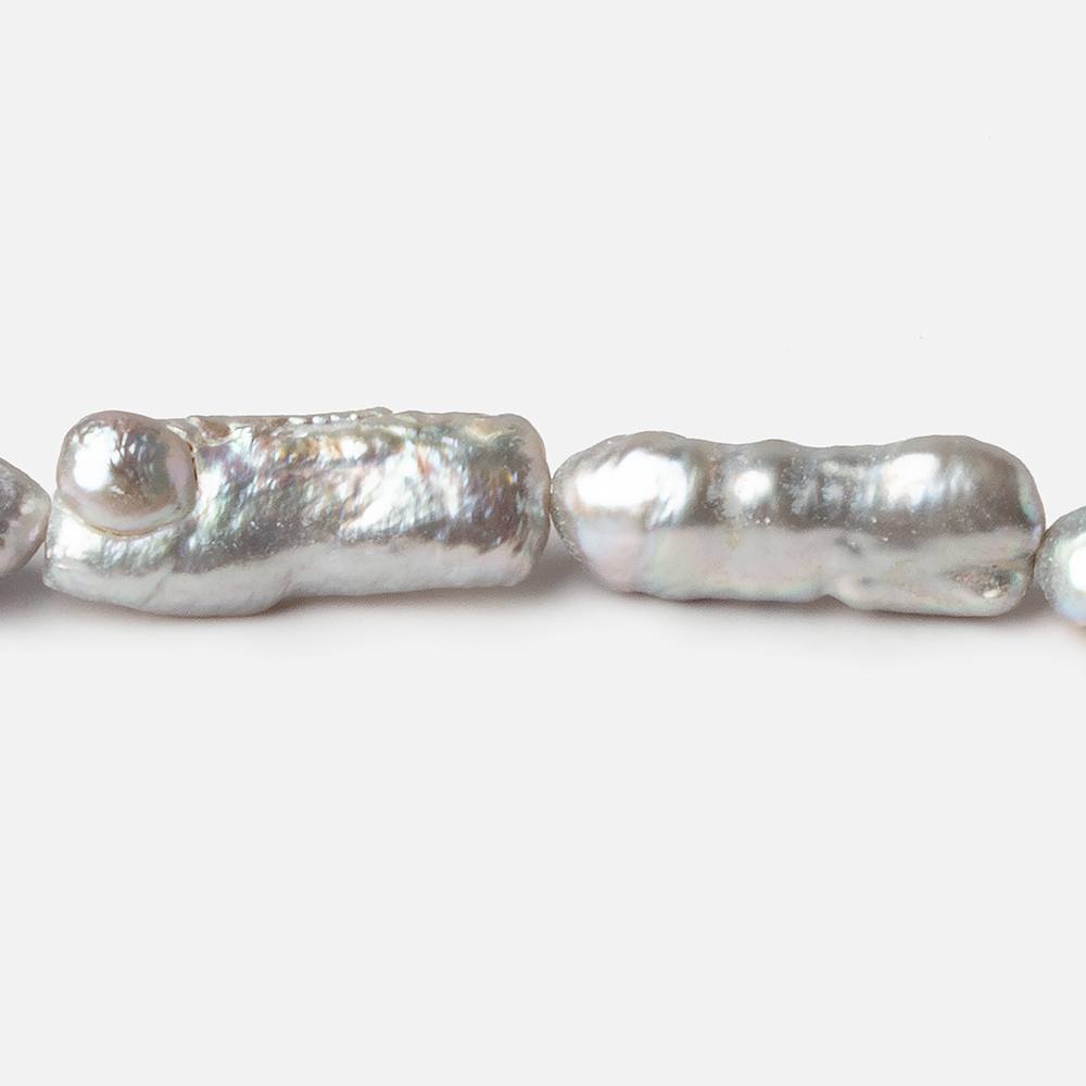 16x7-22x8mm Silver straight drilled Biwa Freshwater Pearls 16.5 inch 20 pieces - Beadsofcambay.com
