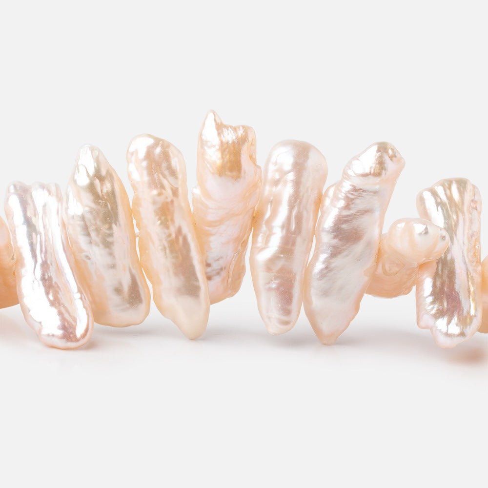 16x7-29x9mm Peach Side Drill Biwa Freshwater Pearls 15 inch 51 Beads - Beadsofcambay.com