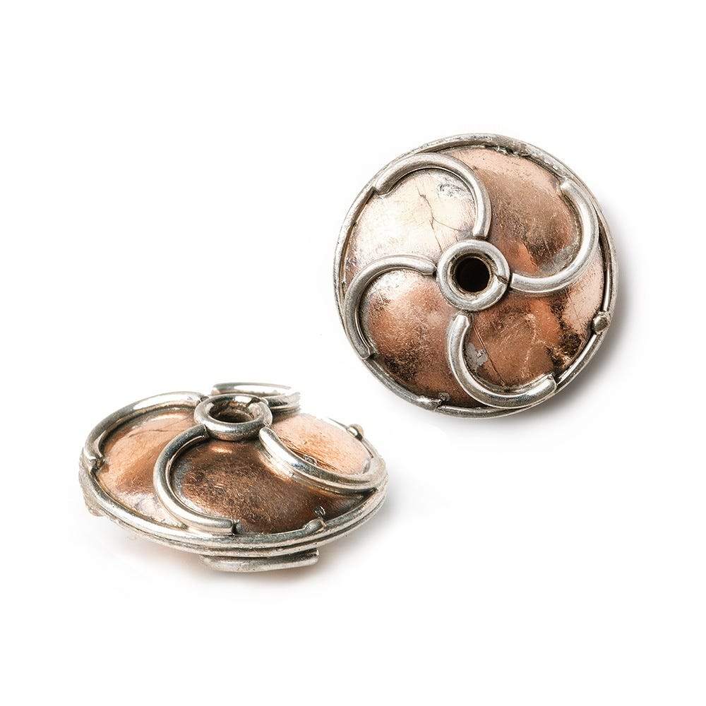 16x7mm Copper Bead Disc Sterling Silver Twisted Spoke Design 2 pieces - Beadsofcambay.com