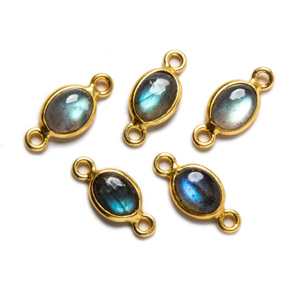 16x7mm Vermeil Bezeled Labradorite plain oval Connector 1 piece - Beadsofcambay.com