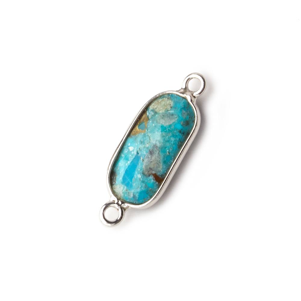 16x8mm Silver .925 Bezeled Enhanced Turquoise elongated oval Connector 1 focal bead - Beadsofcambay.com