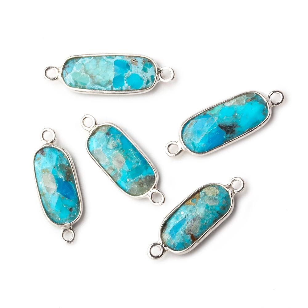 16x8mm Silver .925 Bezeled Enhanced Turquoise elongated oval Connector 1 focal bead - Beadsofcambay.com