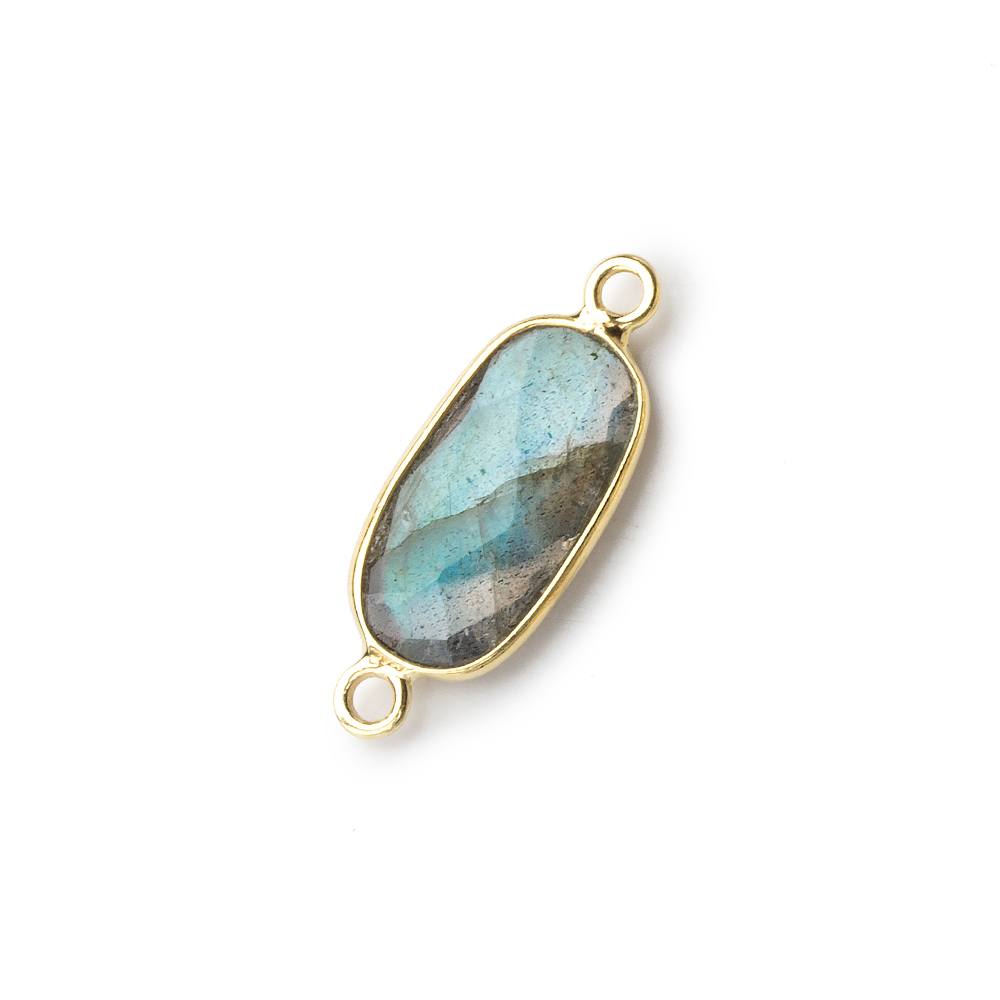 14-16mm Vermeil Bezeled Labradorite elongated oval Connector 1 focal bead - Beadsofcambay.com