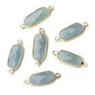 16x8mm Vermeil Bezeled Milky Aquamarine elongated oval Connector 1 focal bead - Beadsofcambay.com