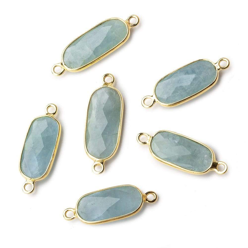 16x8mm Vermeil Bezeled Milky Aquamarine elongated oval Connector 1 focal bead - Beadsofcambay.com