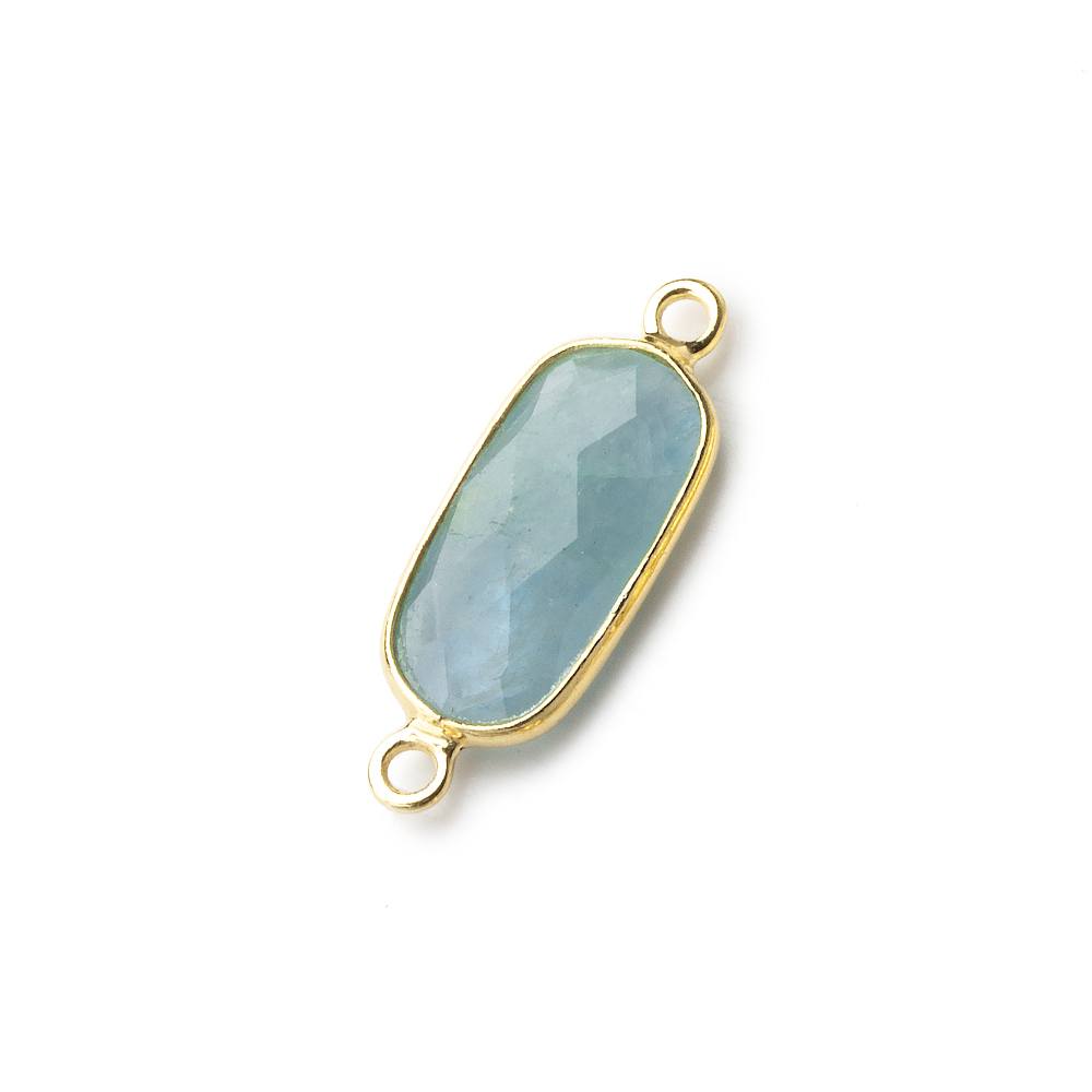 16x8mm Vermeil Bezeled Milky Aquamarine elongated oval Connector 1 focal bead - Beadsofcambay.com