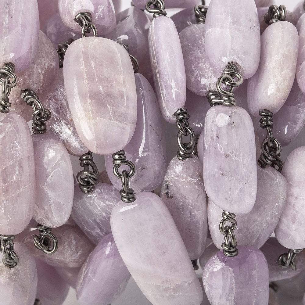 16x9-21x9mm Kunzite elongated plain nugget Black Gold .925 Silver Chain by the foot 13 beads A - Beadsofcambay.com
