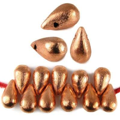 16x9mm Copper Tear Drop Brushed 8 inch 42 pcs - Beadsofcambay.com