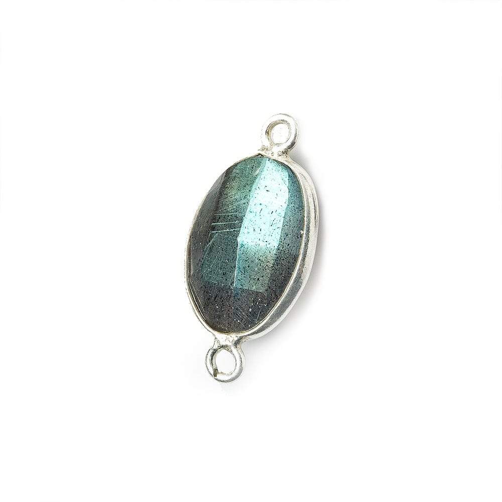 16x9mm Silver Bezeled Labradorite faceted nugget Connector 1 piece - Beadsofcambay.com