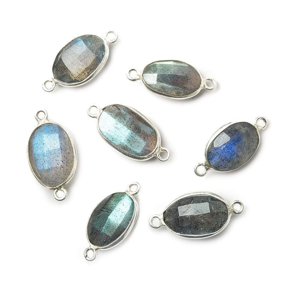 16x9mm Silver Bezeled Labradorite faceted nugget Connector 1 piece - Beadsofcambay.com