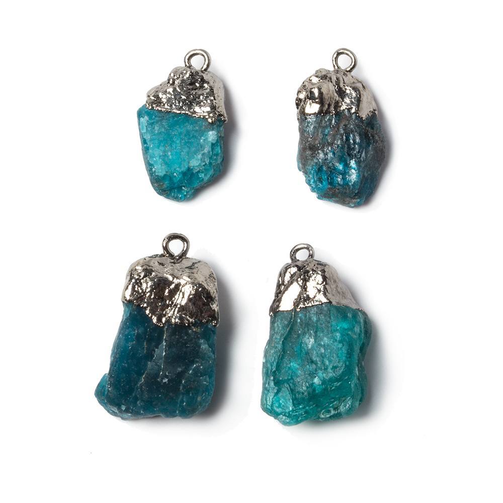 16x9mm to 20x12mm Gunmetal Leaf Neon Blue Apatite Crystal Pendant Set of 4 - Beadsofcambay.com