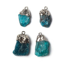 16x9mm to 20x12mm Gunmetal Leaf Neon Blue Apatite Crystal Pendant Set of 4 - Beadsofcambay.com