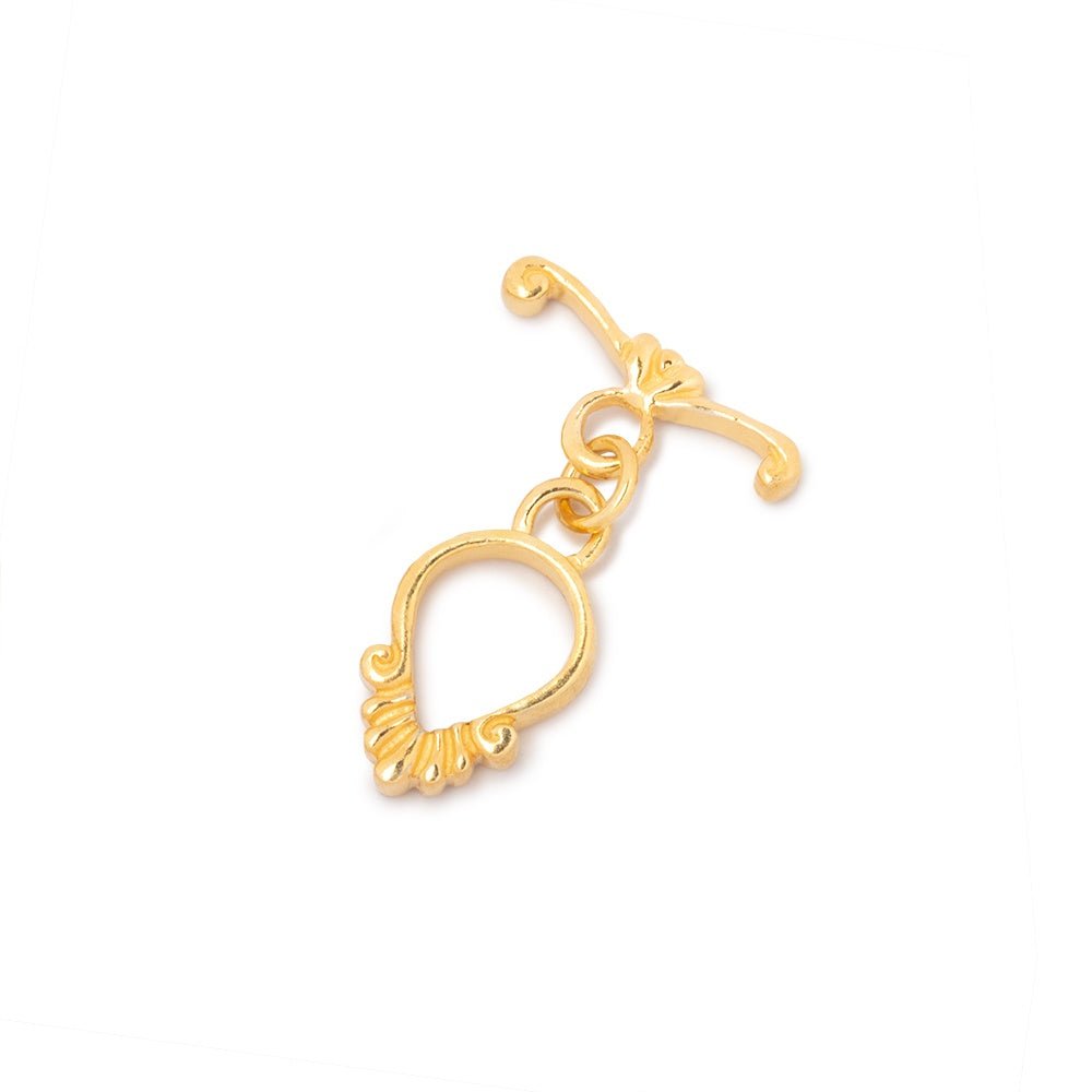 13x9mm Vermeil Toggle Fluted Pear Design 1 piece - Beadsofcambay.com