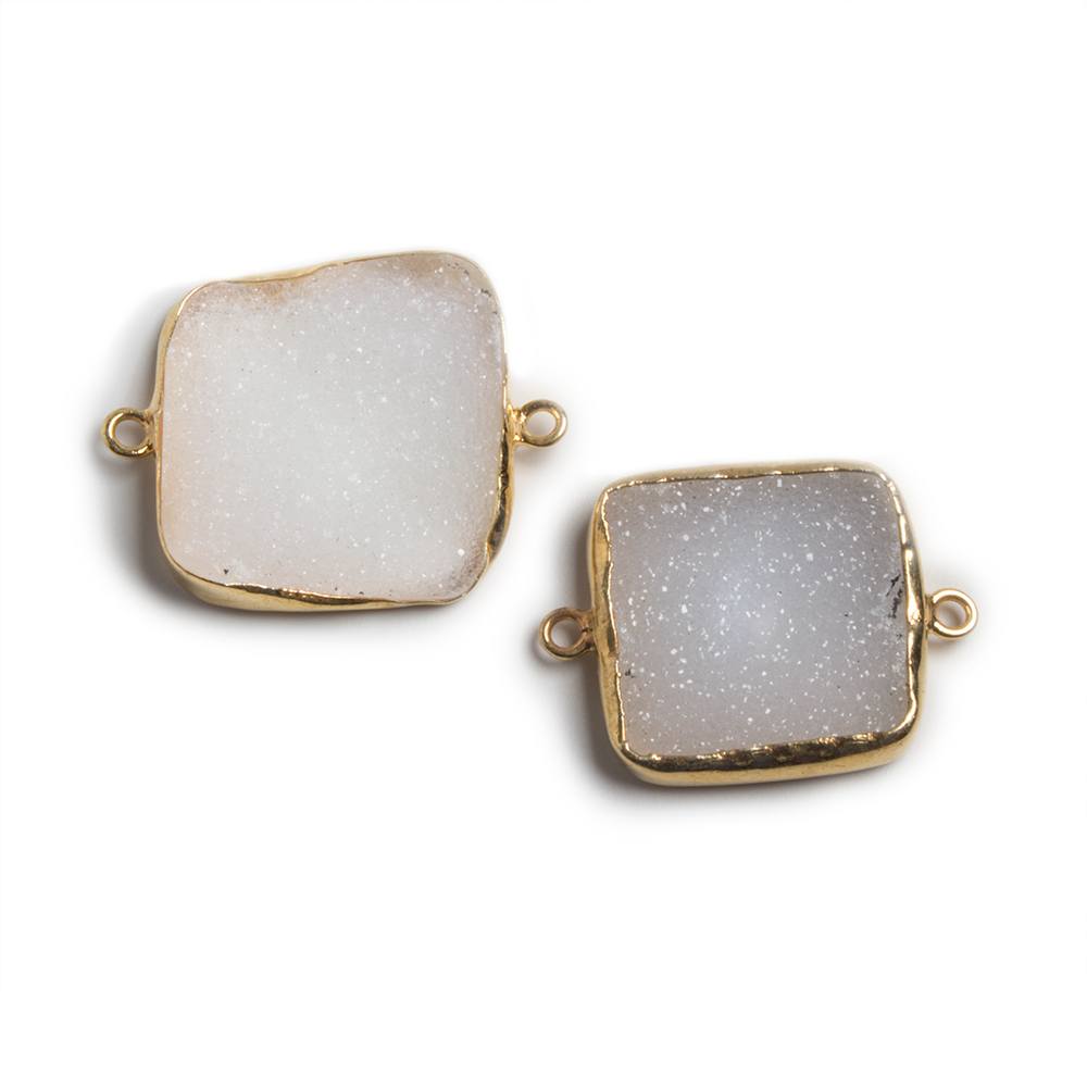 17-19mm Vermeil Bezeled Square White Drusy Focal Connector Set of 2 - Beadsofcambay.com
