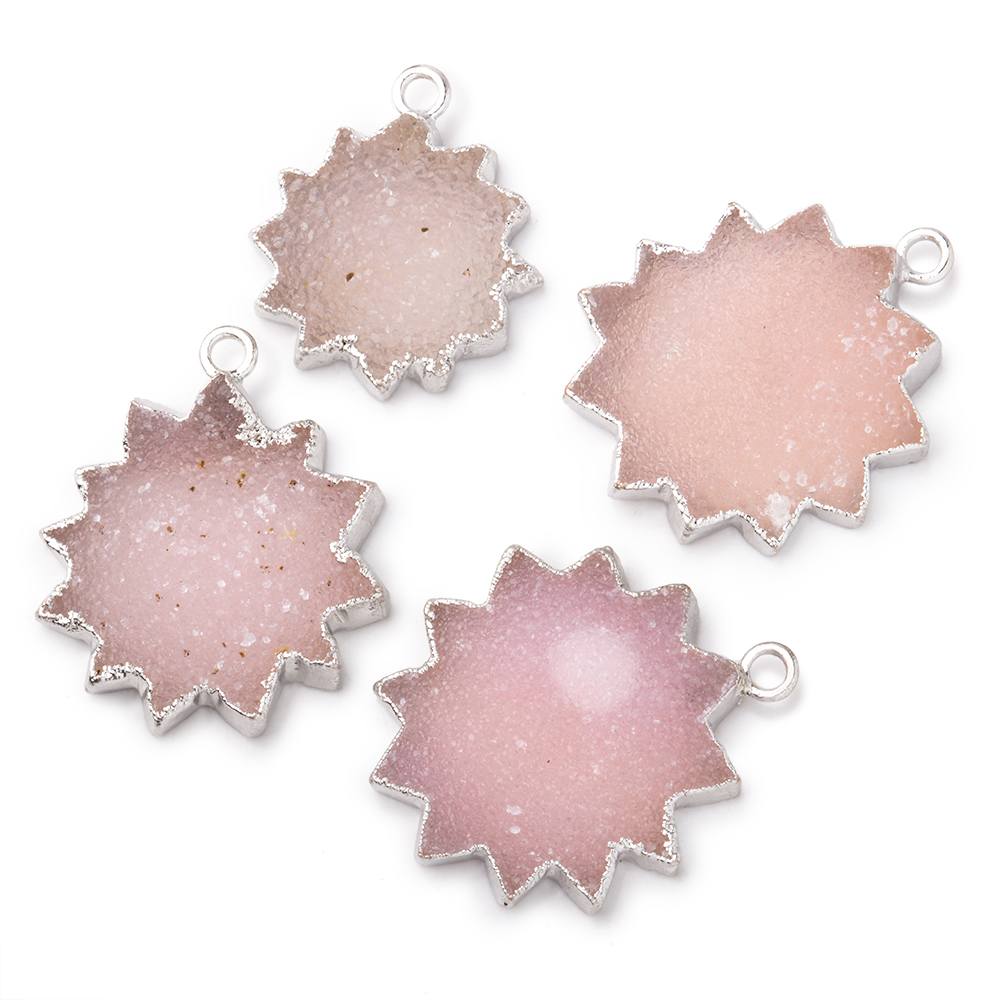 17-21mm Silver Leafed Pink Drusy Star Burst Pendant 1 focal piece - Beadsofcambay.com