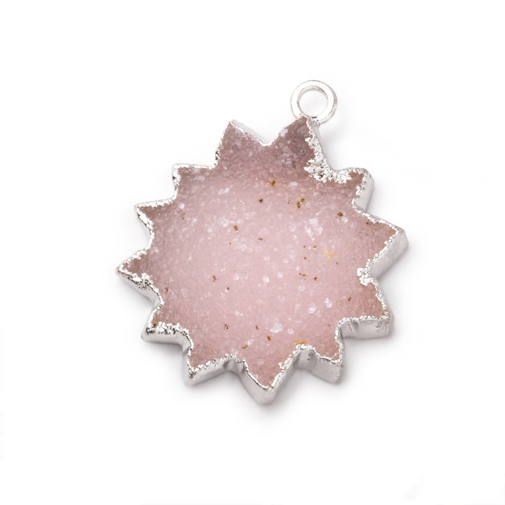 17-21mm Silver Leafed Pink Drusy Star Burst Pendant 1 focal piece - Beadsofcambay.com