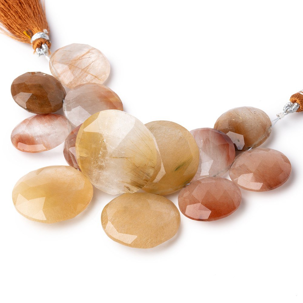 17-25mm Rutilated Quartz Top Drill Faceted Coin Beads 5 inch 13 pieces - Beadsofcambay.com
