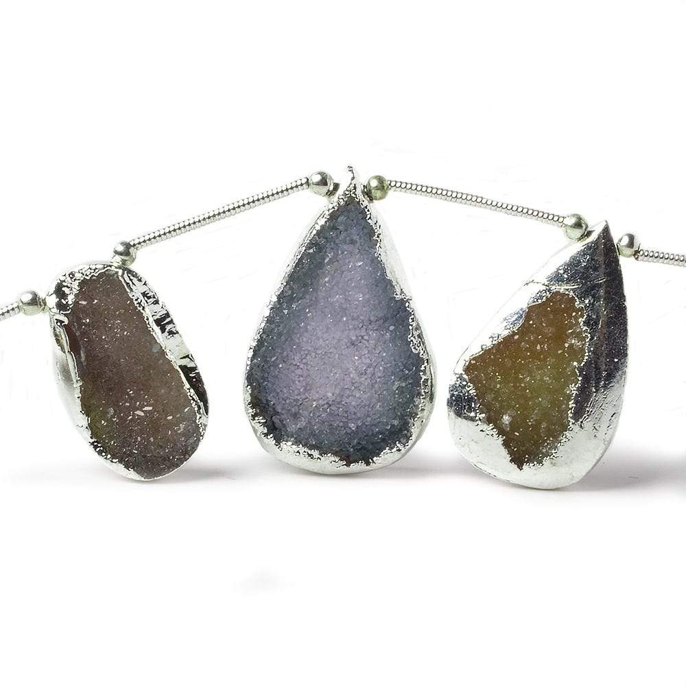 17-28mm Silver Leaf Multi Color Agate Drusy Free Shape Strand 7 inch 7 pieces - Beadsofcambay.com