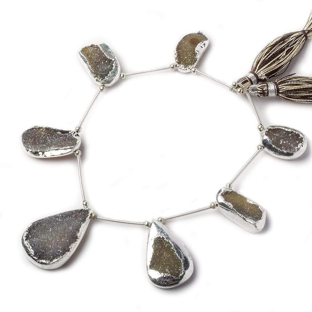 17-28mm Silver Leaf Multi Color Agate Drusy Free Shape Strand 7 inch 7 pieces - Beadsofcambay.com