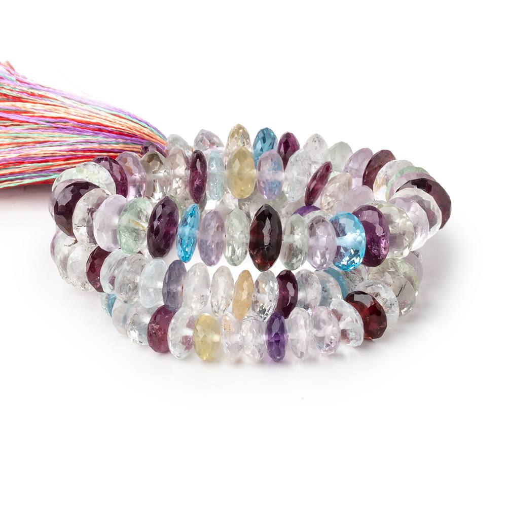 7-10mm Multi Gemstone German Faceted Rondelle Beads 16 inch 115 pieces AAA - BeadsofCambay.com