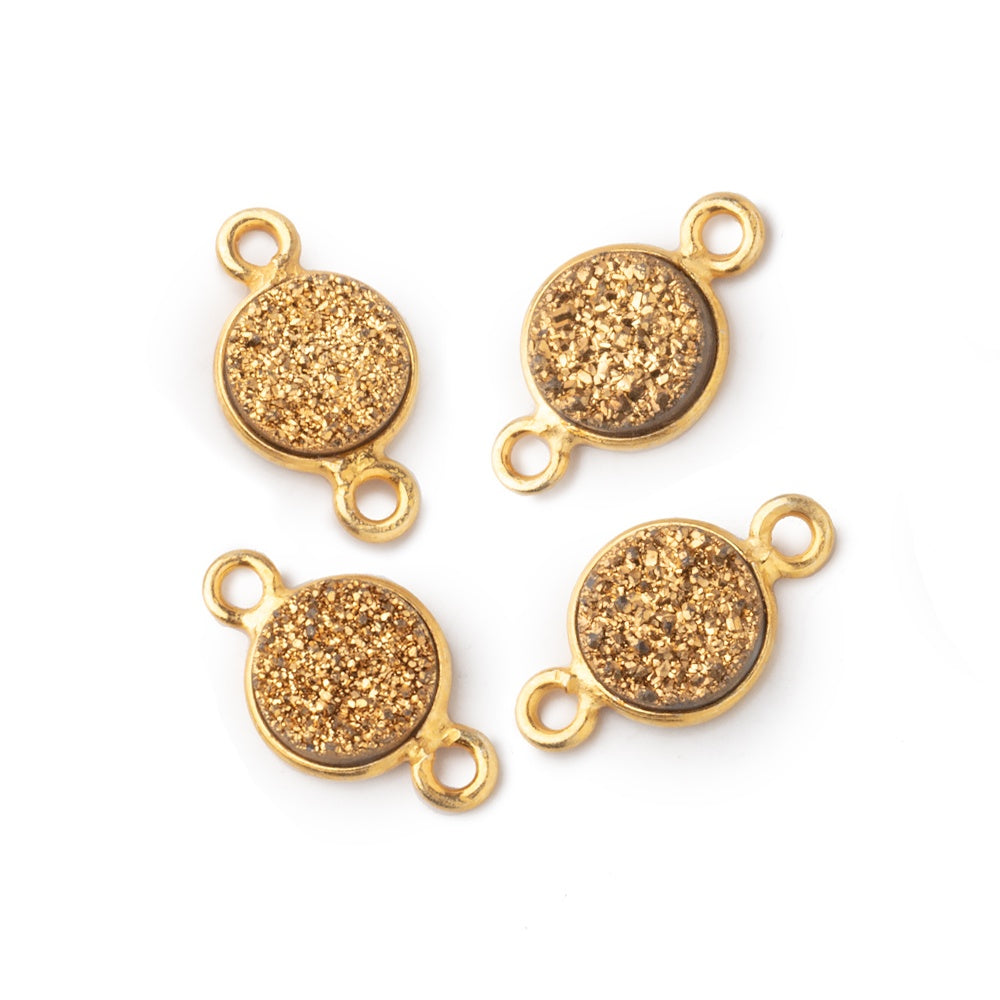 8mm Vermeil Bezel Metallic Gold Drusy Coin Connector Sets of 4 Pieces - BeadsofCambay.com