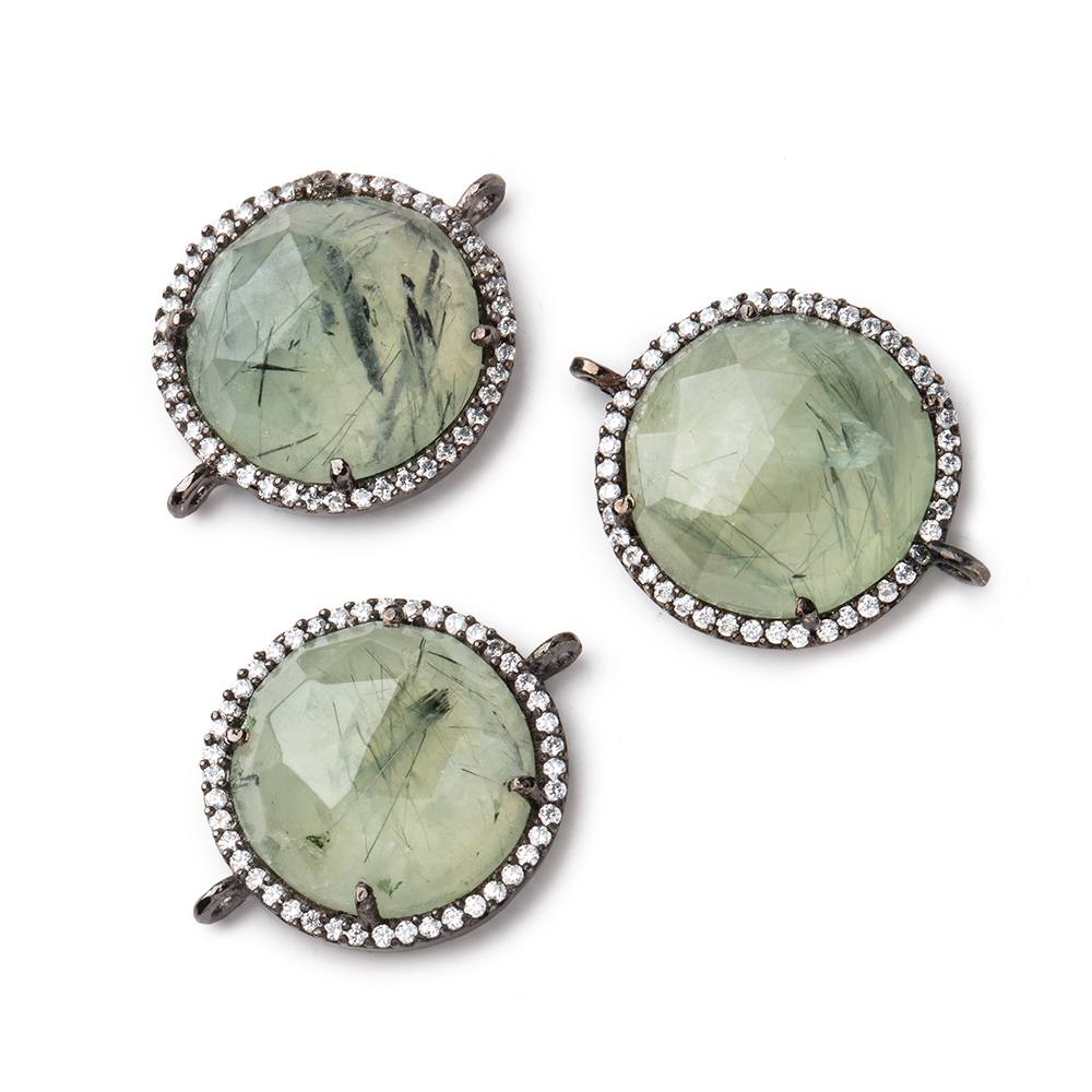 17.5mm Black Gold CZ Bezel Prehnite Coin Connector 1 Focal Bead - Beadsofcambay.com