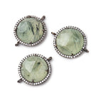 17.5mm Black Gold CZ Bezel Prehnite Coin Connector 1 Focal Bead - Beadsofcambay.com