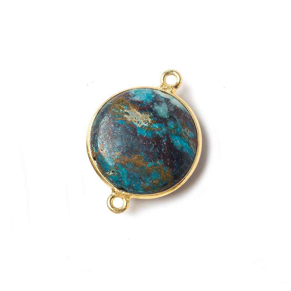 17.5mm Vermeil Bezeled Chrysocolla plain coin Focal Connector 1 piece - Beadsofcambay.com