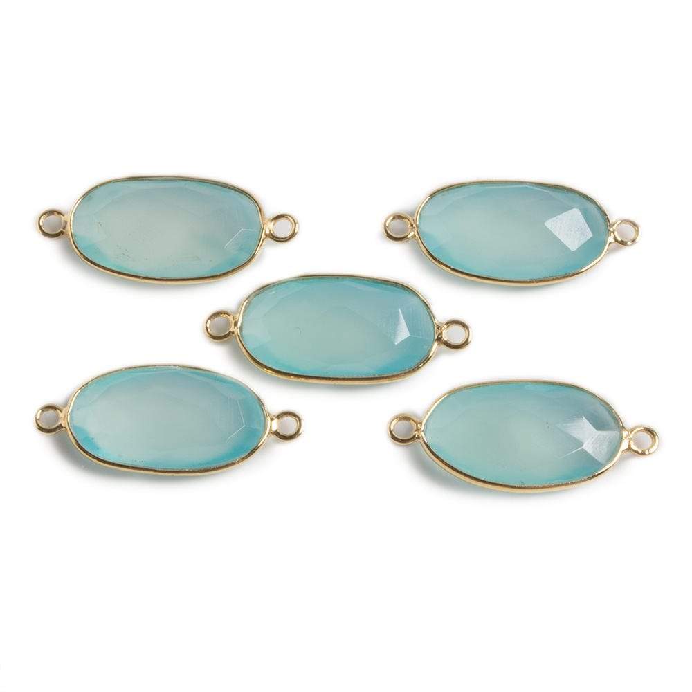 17.5x10mm Vermeil Bezeled Aqua Chalcedony faceted oval Connector 1 piece - Beadsofcambay.com
