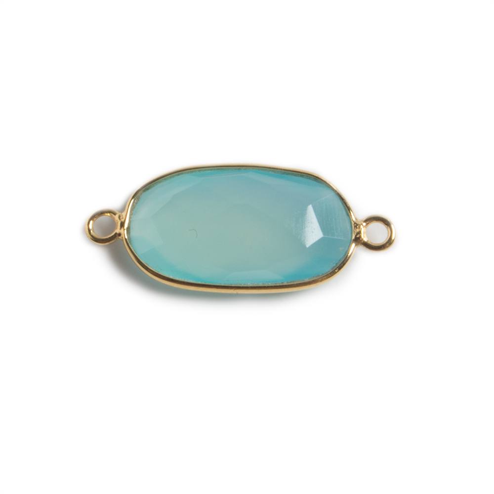 17.5x10mm Vermeil Bezeled Aqua Chalcedony faceted oval Connector 1 piece - Beadsofcambay.com