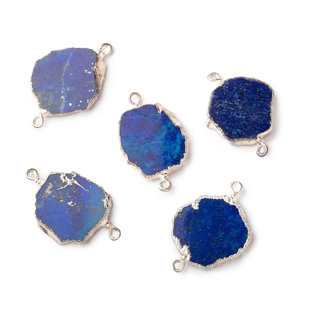 11-14mm Silver Leafed Lapis Lazuli Slice Connectors Set of 5 - BeadsofCambay.com