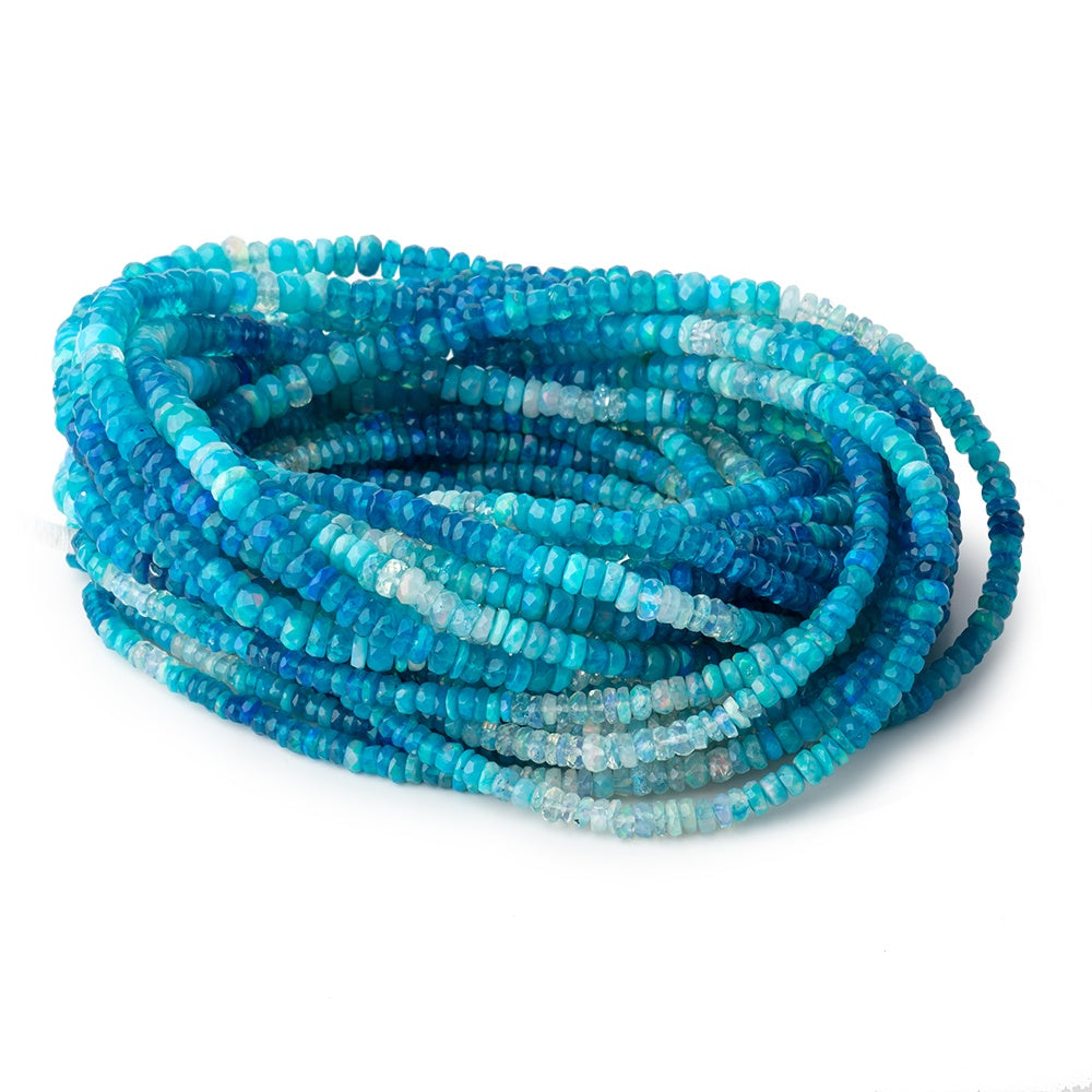 3-5mm Teal Blue Ethiopian Opal Faceted Rondelles 18 inch 190 color treated beads - BeadsofCambay.com