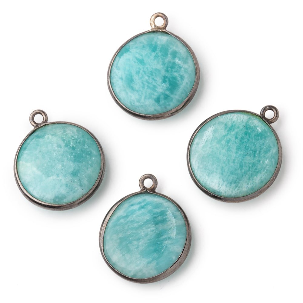 17mm Black Gold .925 Bezel Amazonite Plain Coin Pendant 1 Focal Bead - Beadsofcambay.com