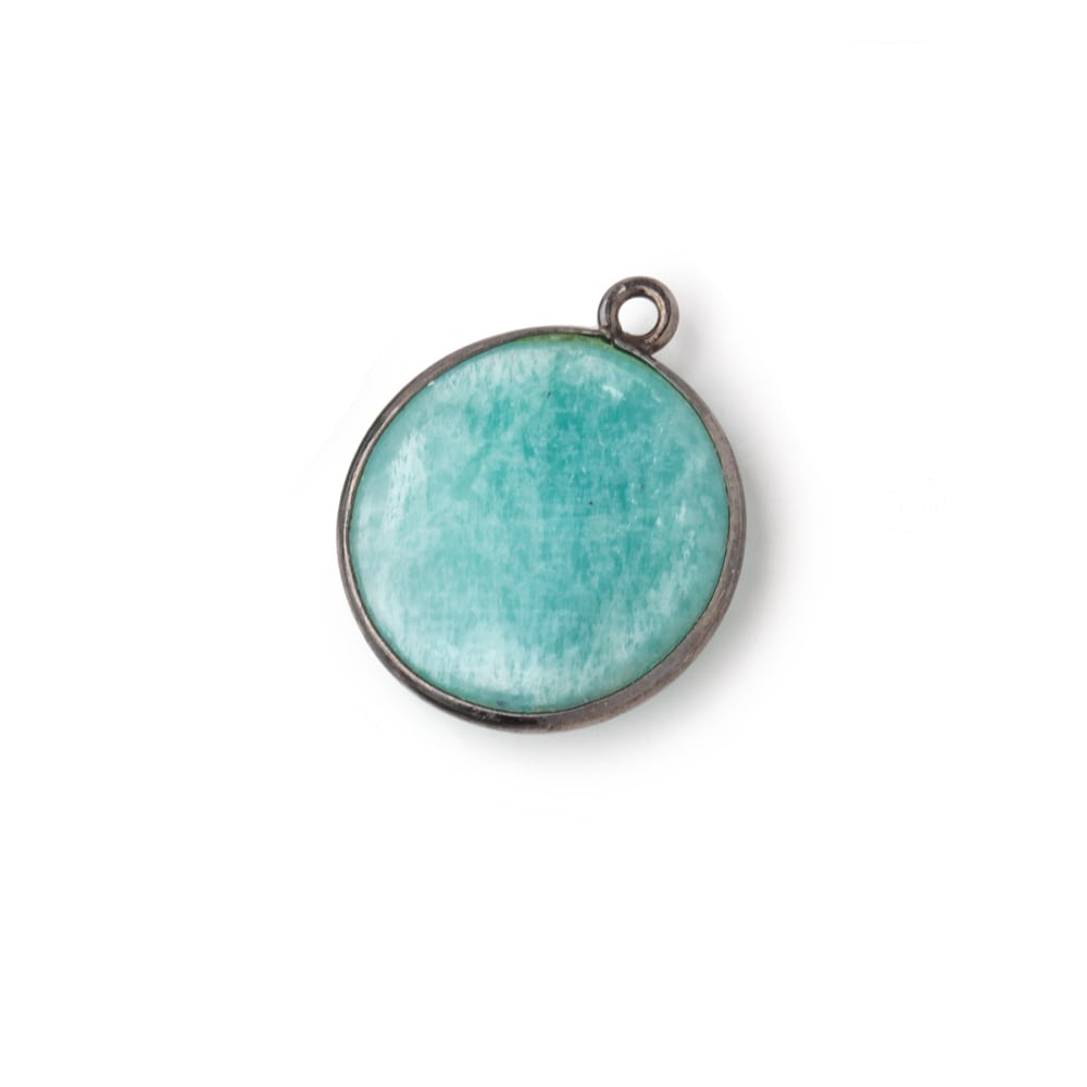 17mm Black Gold .925 Bezel Amazonite Plain Coin Pendant 1 Focal Bead - Beadsofcambay.com