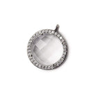 17mm Black Gold Bezel White CZ and Crystal Quartz Coin Pendant 1 focal bead - Beadsofcambay.com