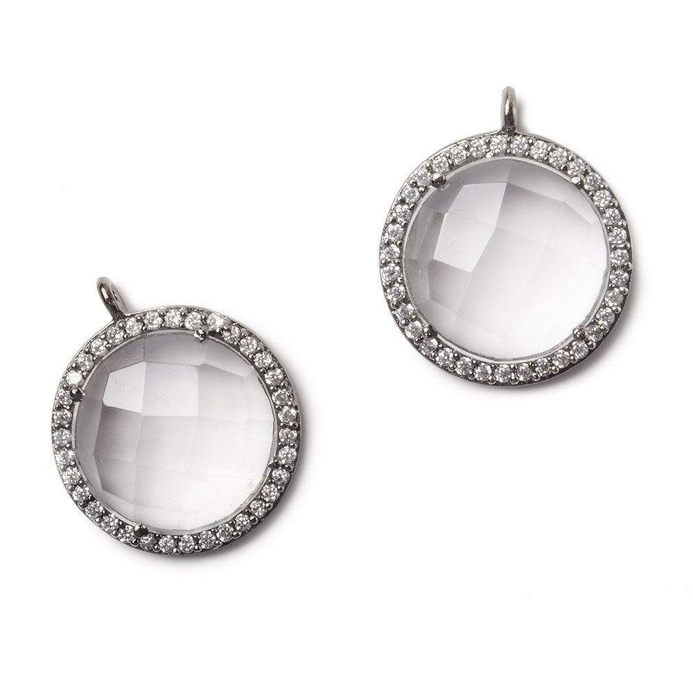 17mm Black Gold Bezel White CZ and Crystal Quartz Coin Pendant 1 focal bead - Beadsofcambay.com