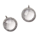 17mm Black Gold Bezel White CZ and Crystal Quartz Coin Pendant 1 focal bead - Beadsofcambay.com